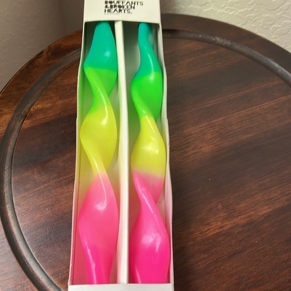 Bouffants & Broken Hearts: 2 multicolored Taper Candles- 10 inches - Picture 7 of 8
